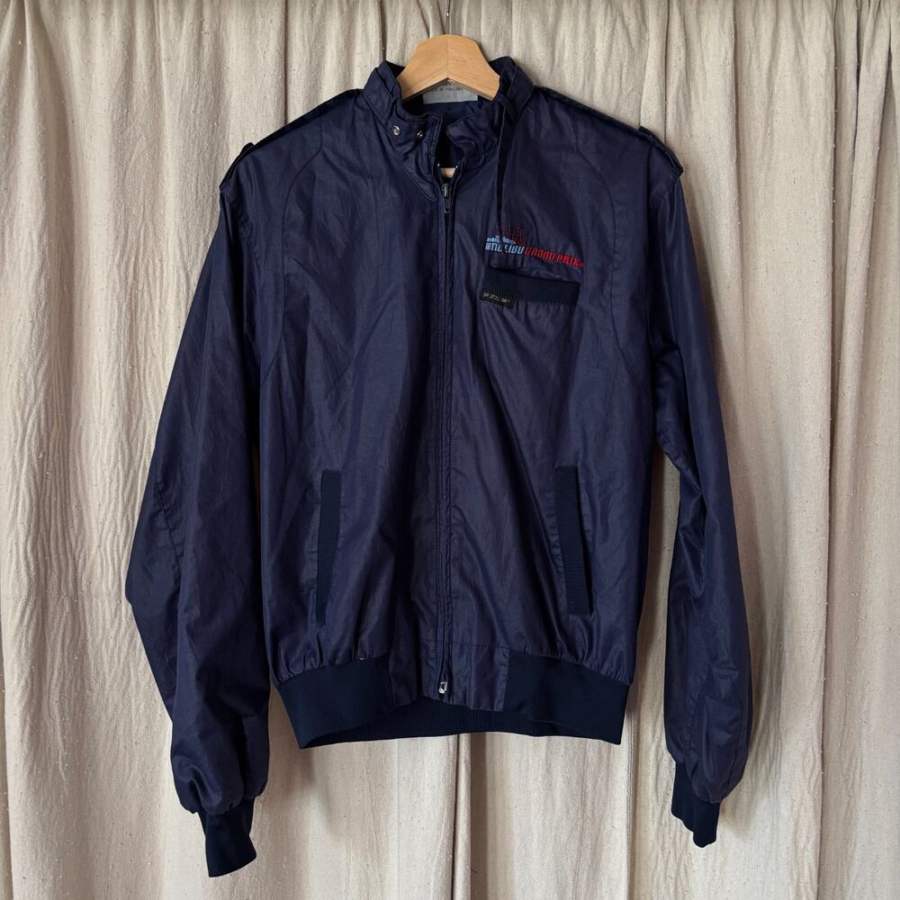 Vintage Malibu Grand Prix Harrington Jacket Navy 90s Racing Embroidered Bristol